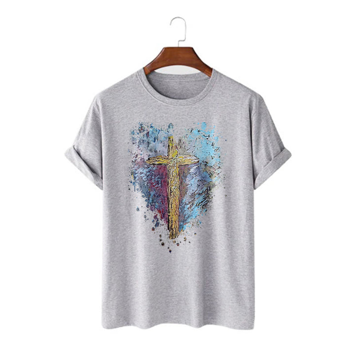 Christianartworkshop Classic Style Cross my Heart Short Sleeve Washed T-shirt