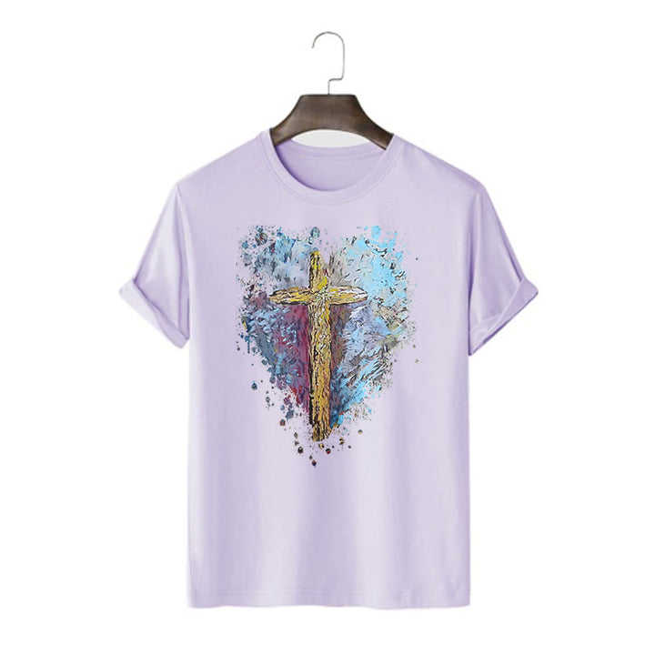 Christianartworkshop Classic Style Cross my Heart Short Sleeve Washed T-shirt