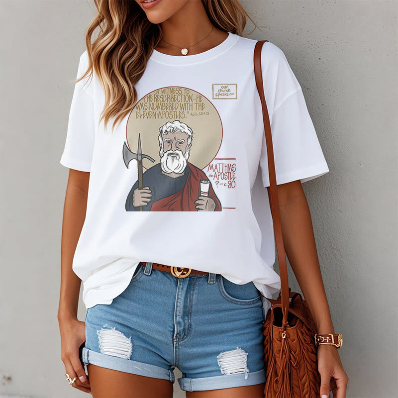 Christianartworkshop Classic Style Matthias the Apostle Short Sleeve Washed T-shirt