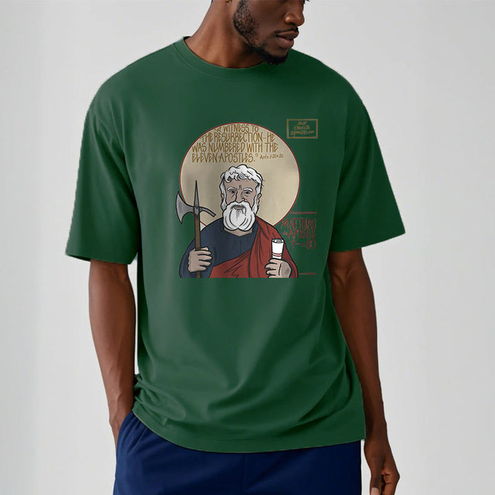 Christianartworkshop Classic Style Matthias the Apostle Short Sleeve Washed T-shirt