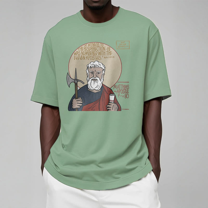 Christianartworkshop Classic Style Matthias the Apostle Short Sleeve Washed T-shirt