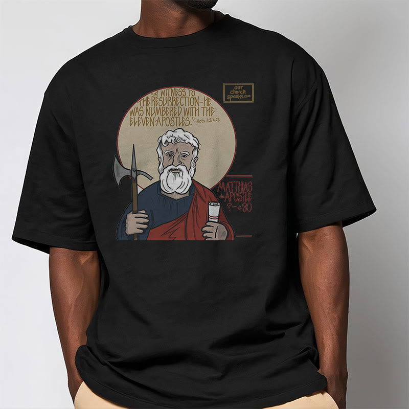 Christianartworkshop Classic Style Matthias the Apostle Short Sleeve Washed T-shirt