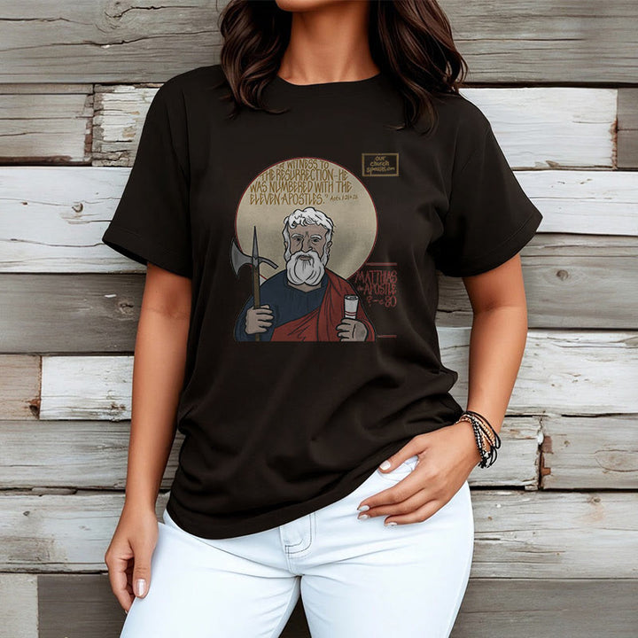 Christianartworkshop Classic Style Matthias the Apostle Short Sleeve Washed T-shirt