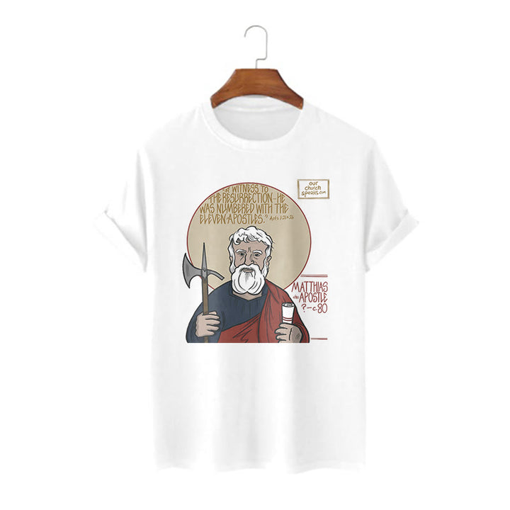 Christianartworkshop Classic Style Matthias the Apostle Short Sleeve Washed T-shirt