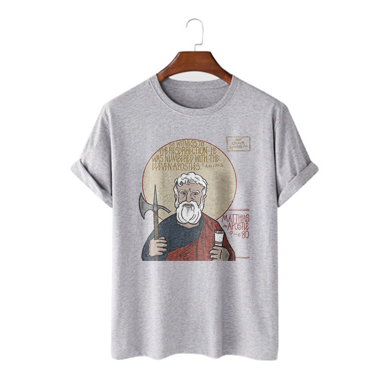 Christianartworkshop Classic Style Matthias the Apostle Short Sleeve Washed T-shirt