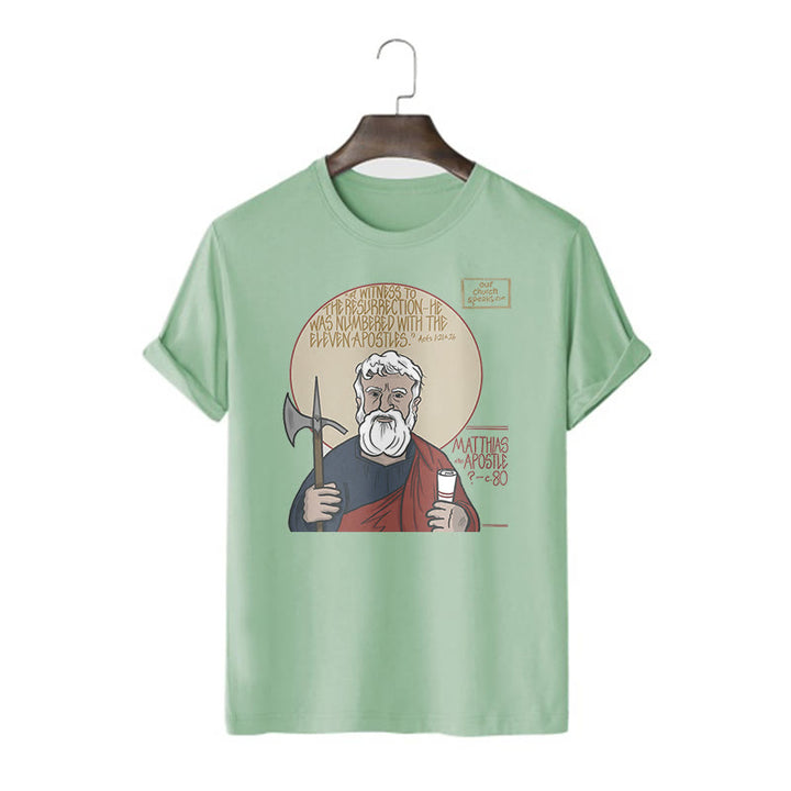 Christianartworkshop Classic Style Matthias the Apostle Short Sleeve Washed T-shirt