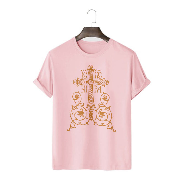 Christianartworkshop Classic Style Orthodox Cross Short Sleeve Washed T-shirt