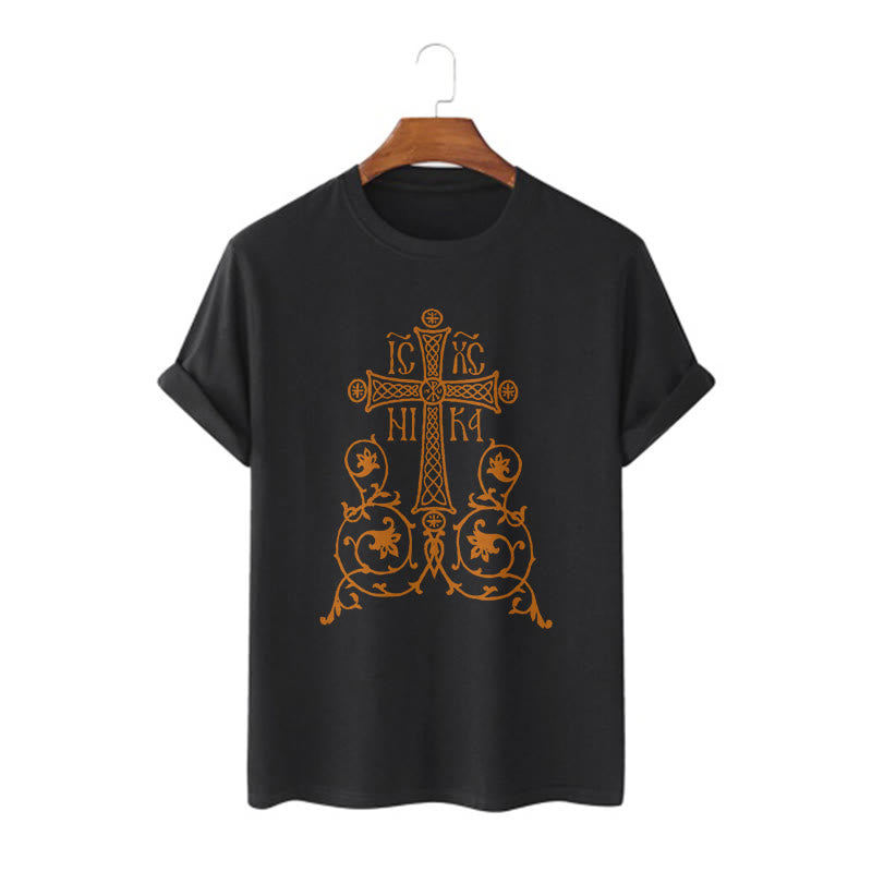 Christianartworkshop Classic Style Orthodox Cross Short Sleeve Washed T-shirt