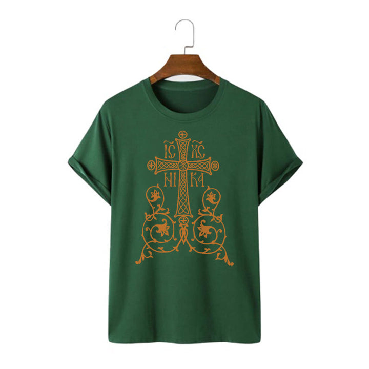 Christianartworkshop Classic Style Orthodox Cross Short Sleeve Washed T-shirt