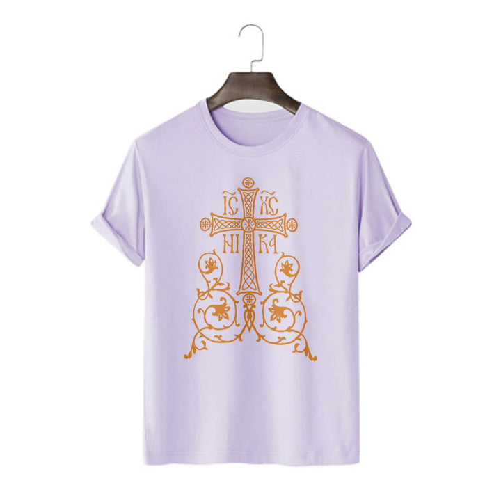 Christianartworkshop Classic Style Orthodox Cross Short Sleeve Washed T-shirt