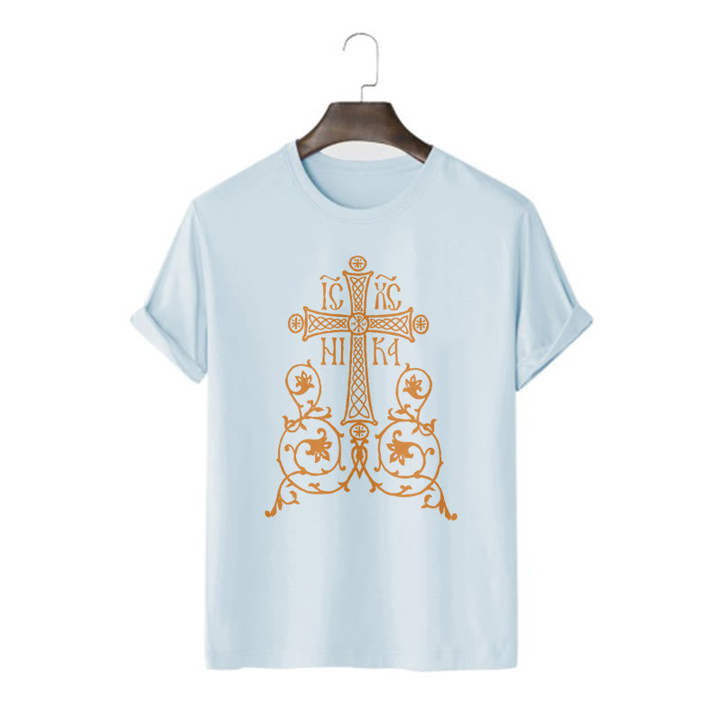 Christianartworkshop Classic Style Orthodox Cross Short Sleeve Washed T-shirt