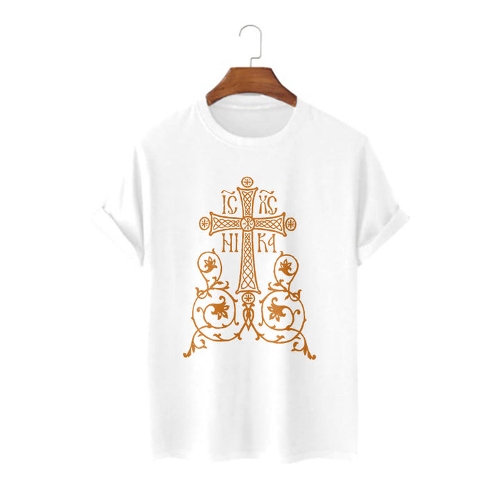 Christianartworkshop Classic Style Orthodox Cross Short Sleeve Washed T-shirt