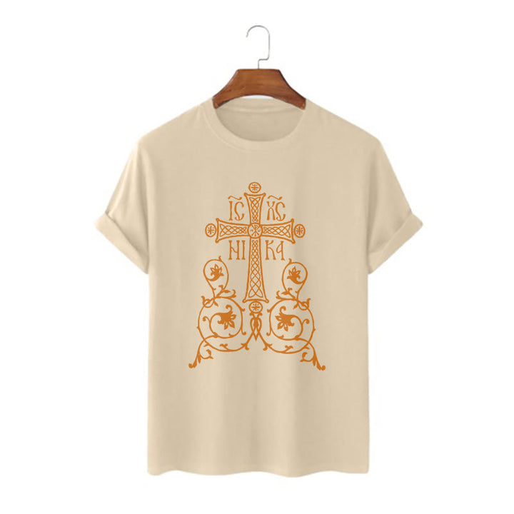 Christianartworkshop Classic Style Orthodox Cross Short Sleeve Washed T-shirt