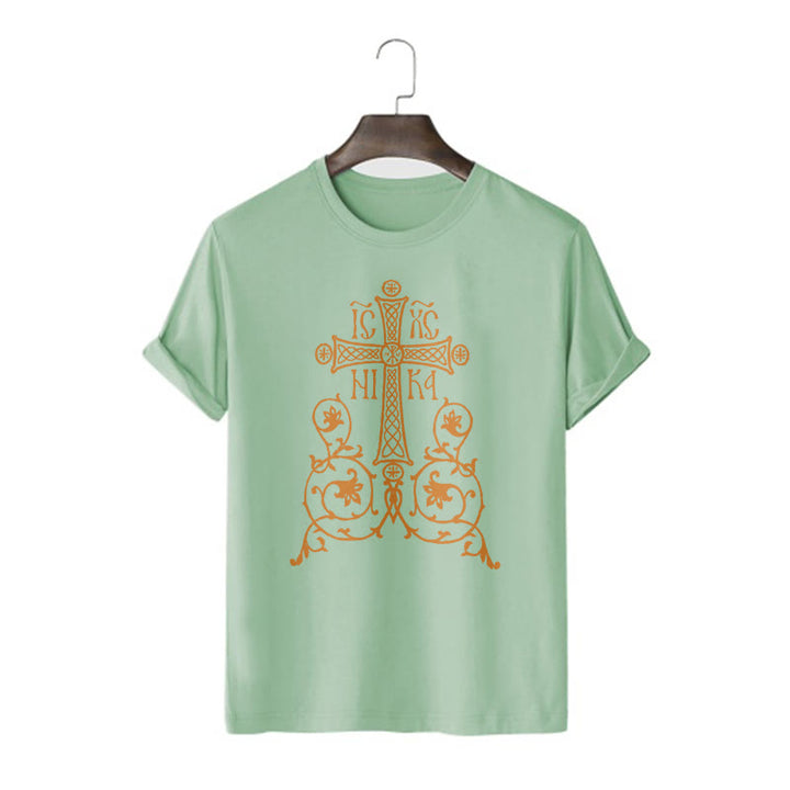 Christianartworkshop Classic Style Orthodox Cross Short Sleeve Washed T-shirt