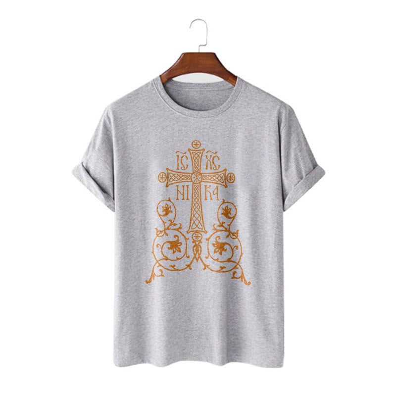 Christianartworkshop Classic Style Orthodox Cross Short Sleeve Washed T-shirt