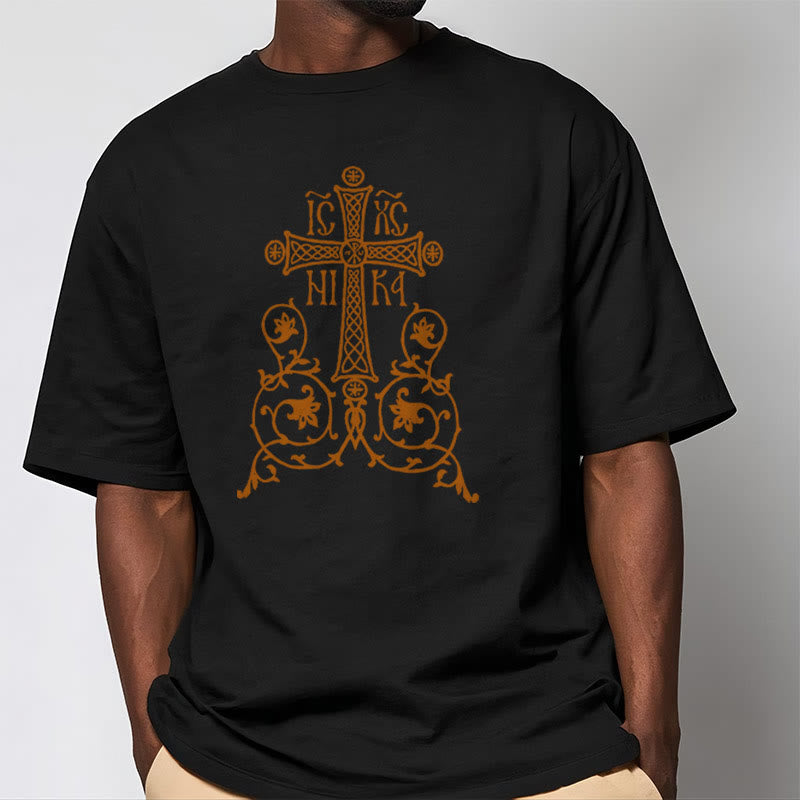 Christianartworkshop Classic Style Orthodox Cross Short Sleeve Washed T-shirt