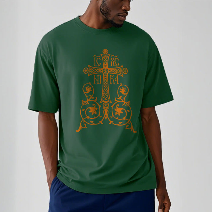 Christianartworkshop Classic Style Orthodox Cross Short Sleeve Washed T-shirt