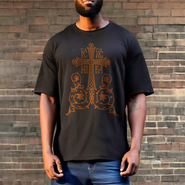 Christianartworkshop Classic Style Orthodox Cross Short Sleeve Washed T-shirt