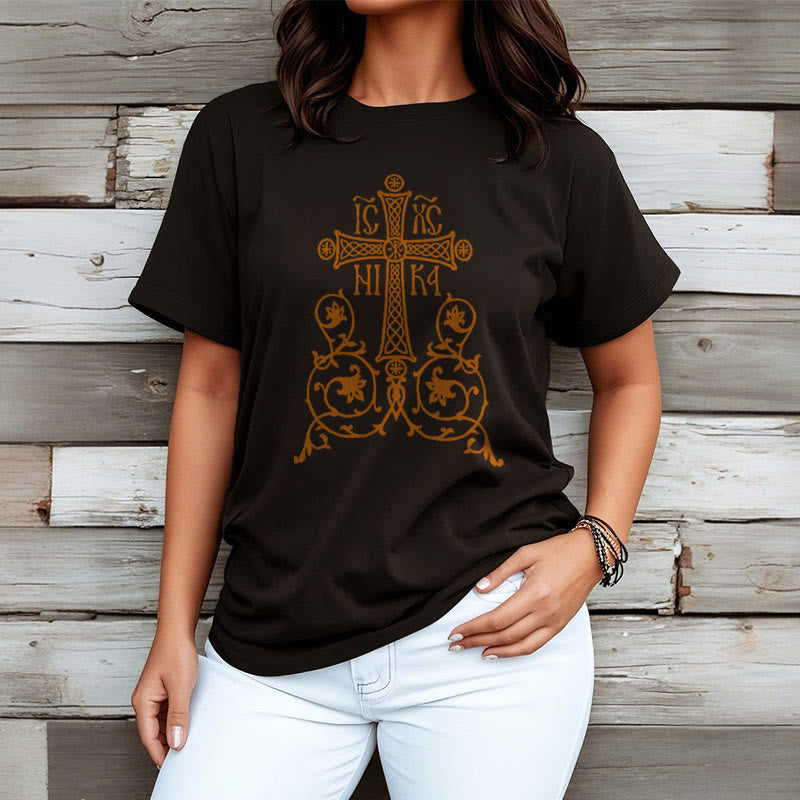 Christianartworkshop Classic Style Orthodox Cross Short Sleeve Washed T-shirt