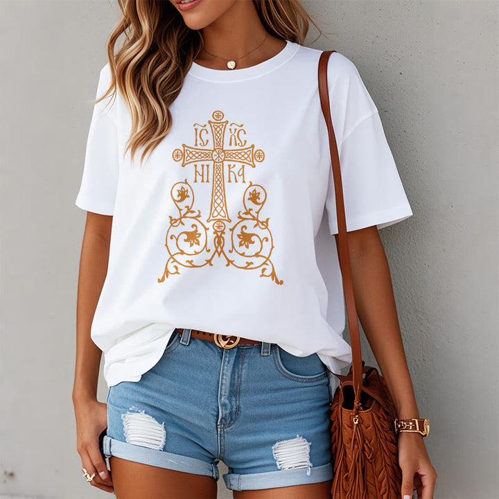 Christianartworkshop Classic Style Orthodox Cross Short Sleeve Washed T-shirt