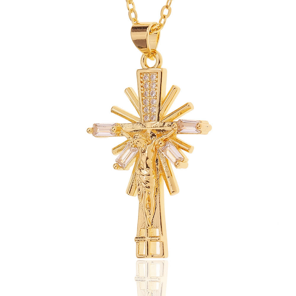 Christianartworkshop Lightweight Luxury Style Crucifix with Diamonds Pendant Necklace