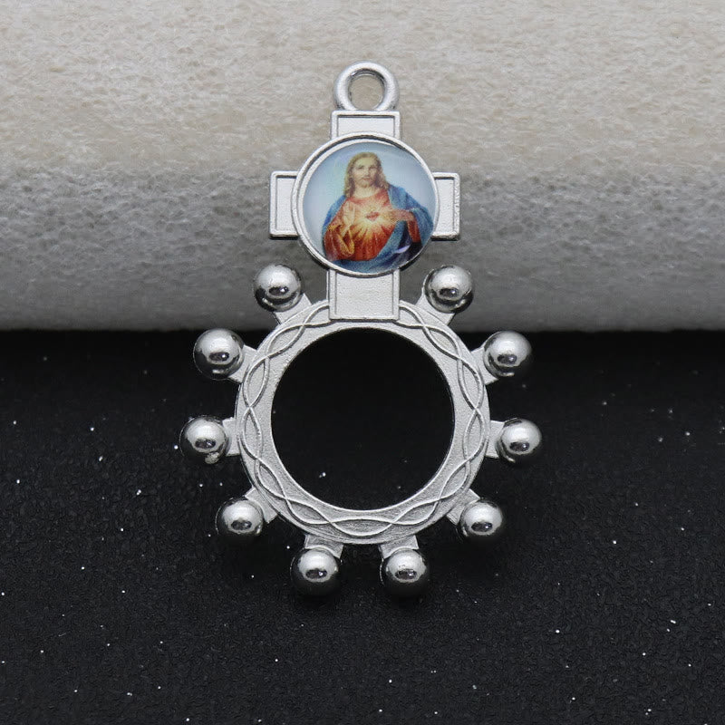 FREE Today: Christian Art 2pcs/set Immaculate Heart of Mary Holy Family Finger Decade Rosary Ring