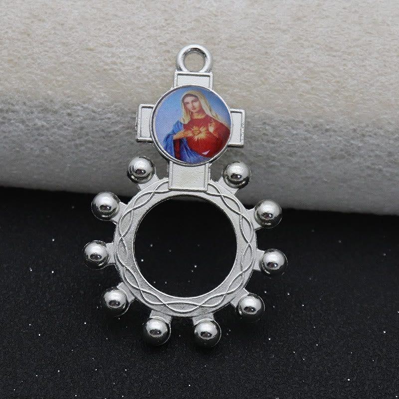 Christianartworkshop 2pcs/set Immaculate Heart of Mary Holy Family Finger Decade Rosary Ring