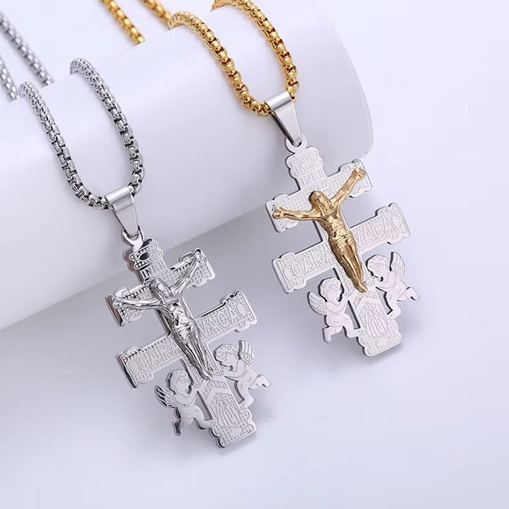 Christianartworkshop Classic Style Retro Crucifix with Angels Pendant Necklace