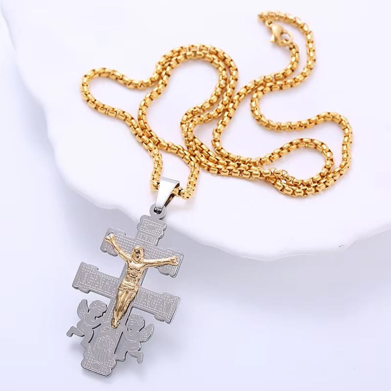 FREE Today: Christian Art Classic Style Retro Crucifix with Angels Pendant Necklace