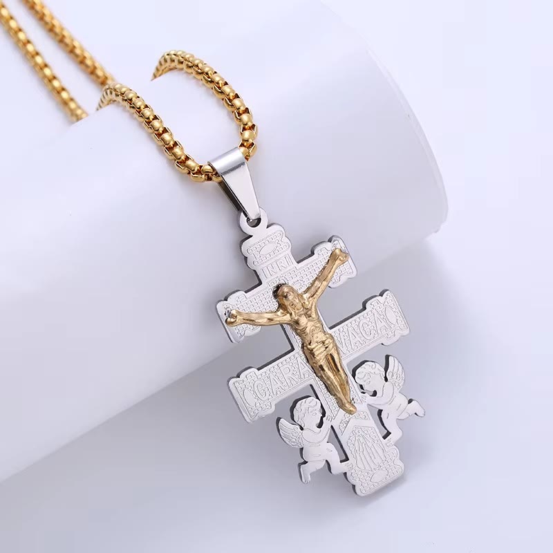 FREE Today: Christian Art Classic Style Retro Crucifix with Angels Pendant Necklace