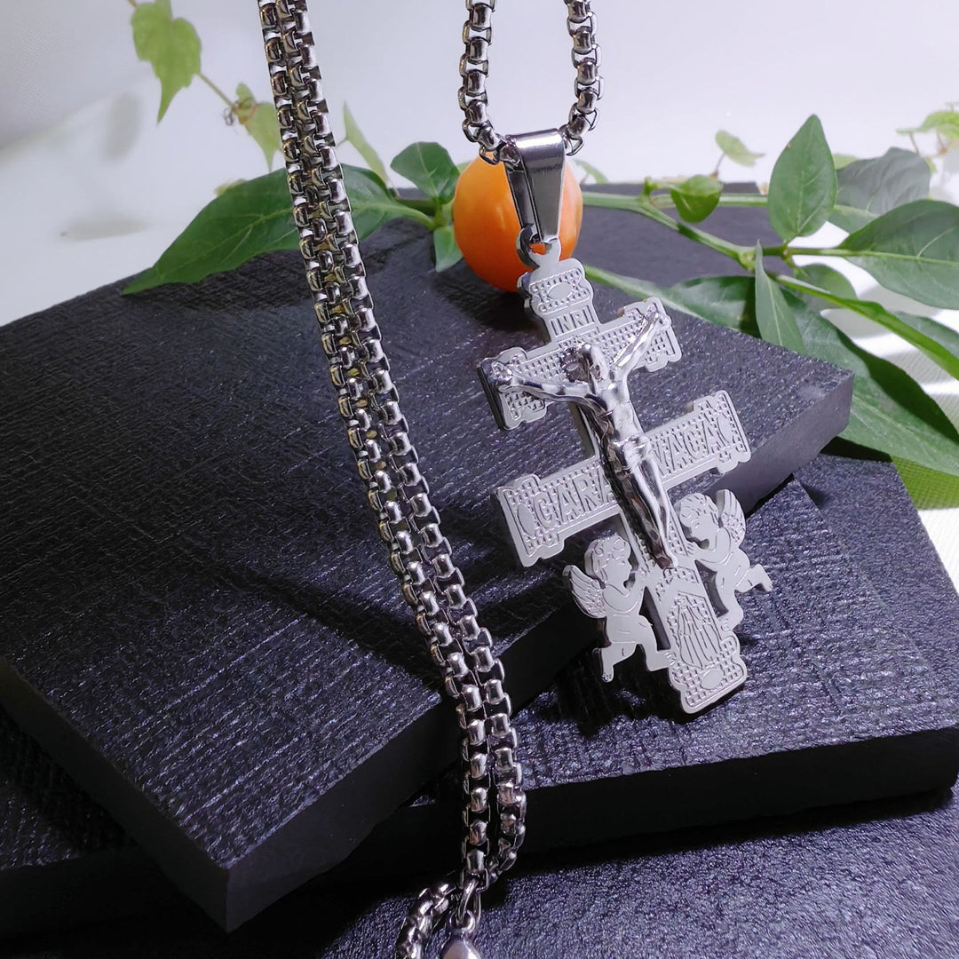 Christianartworkshop Classic Style Retro Crucifix with Angels Pendant Necklace