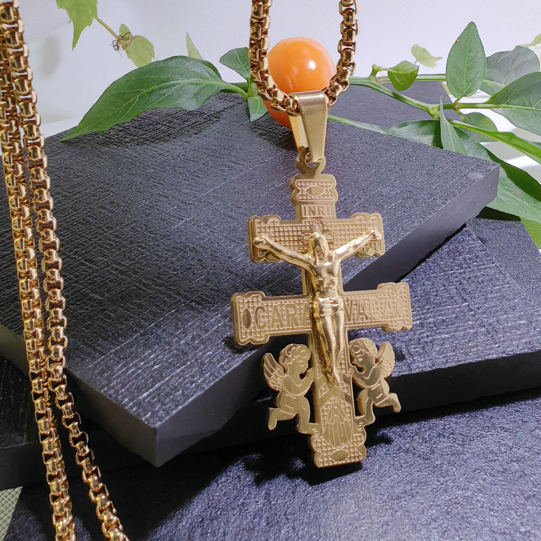 Christian Art Classic Style Retro Crucifix with Angels Pendant Necklace