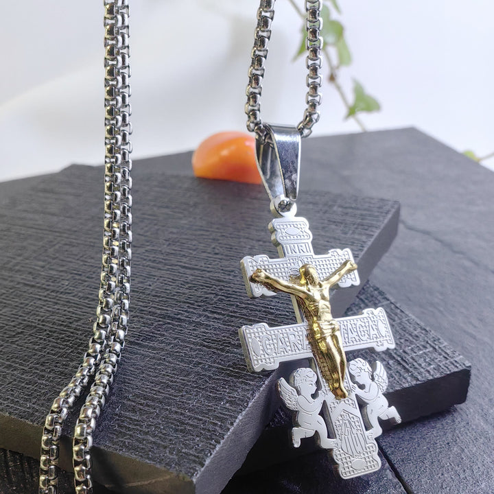 Christianartworkshop Classic Style Retro Crucifix with Angels Pendant Necklace