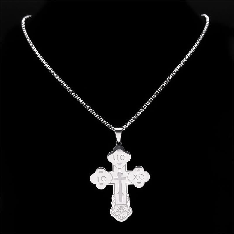 Christian Art Minimalist Style Eastern Church Orthodox Cross Pendant Necklace