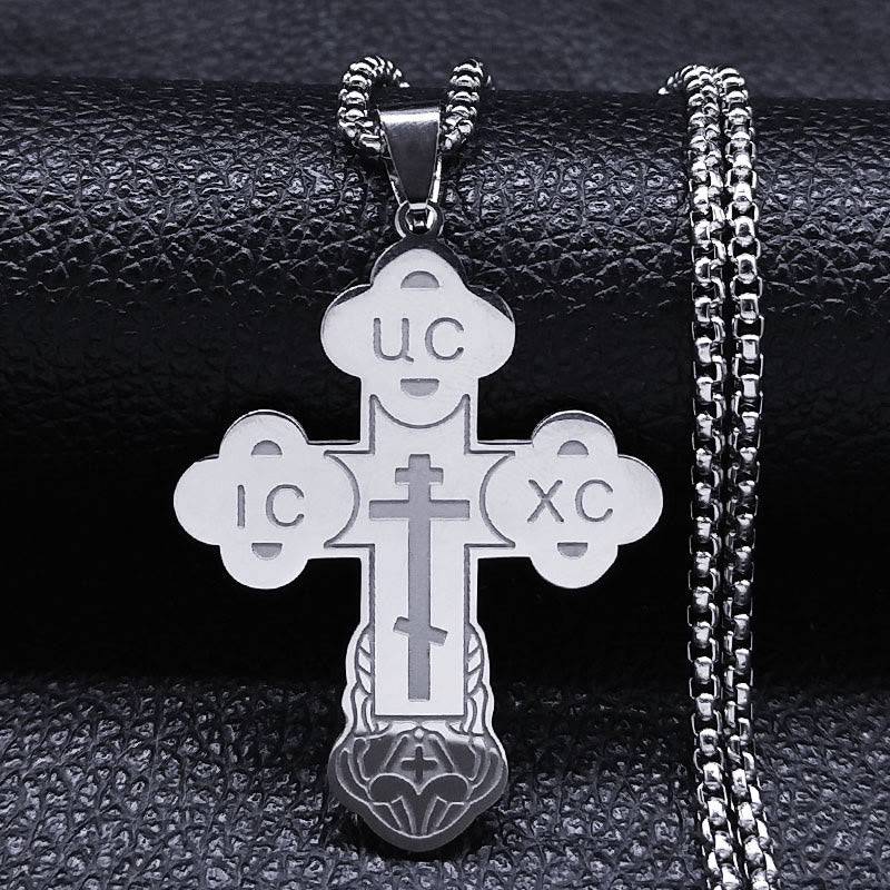 Christian Art Minimalist Style Eastern Church Orthodox Cross Pendant Necklace