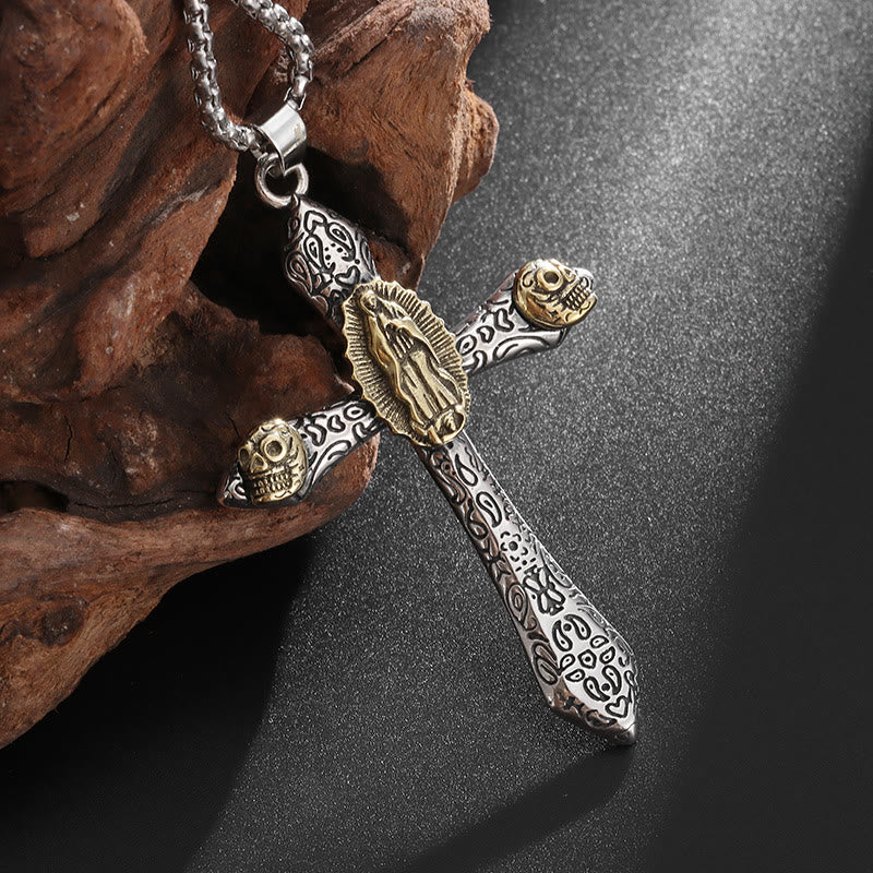 Christian Art Classic Style Retro Crucifix with Our Lady of Guadalupe Pendant Necklace