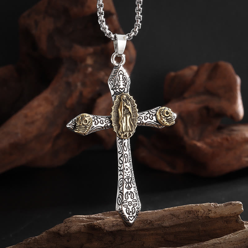 Christian Art Classic Style Retro Crucifix with Our Lady of Guadalupe Pendant Necklace