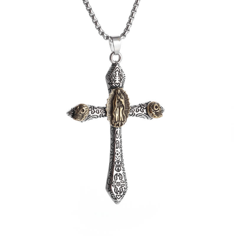 Christian Art Classic Style Retro Crucifix with Our Lady of Guadalupe Pendant Necklace