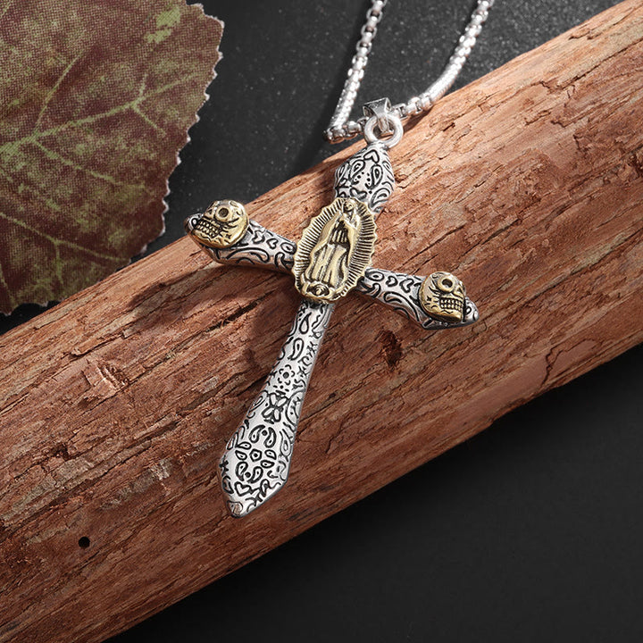 Christian Art Classic Style Retro Crucifix with Our Lady of Guadalupe Pendant Necklace