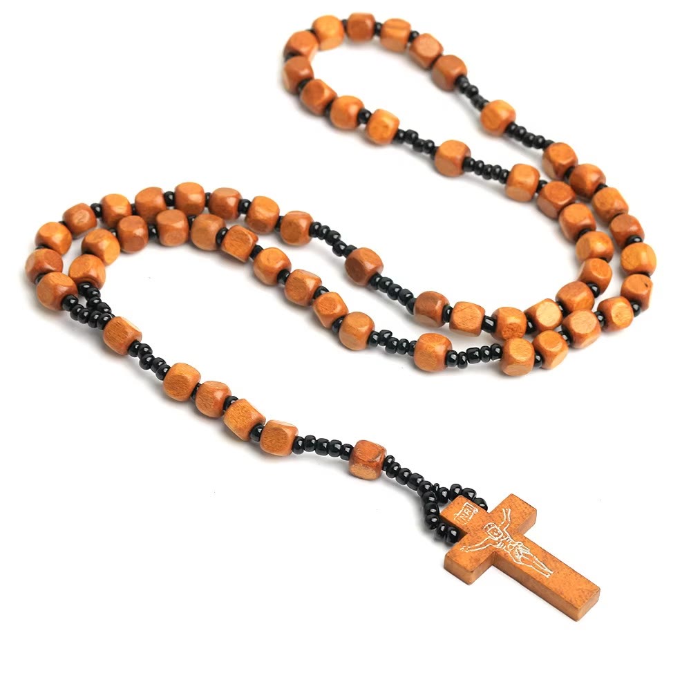 FREE Today: Christian Art Crucifix of 8 mm Square Multicolor Wood Nylon Cord Rosary(3 COLOR)