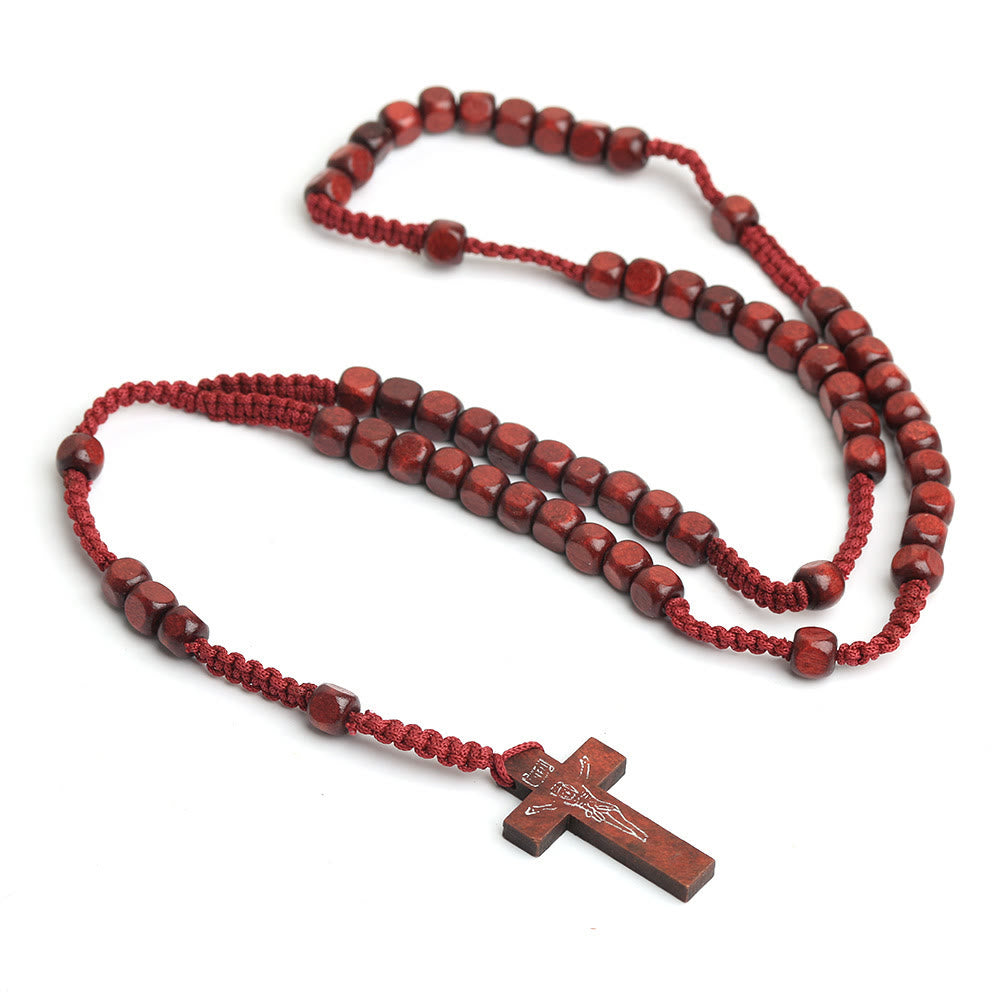 FREE Today: Christian Art Crucifix of 8 mm Square Multicolor Wood Nylon Cord Rosary(3 COLOR)