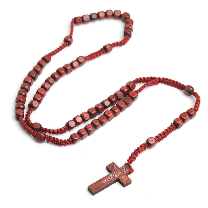 FREE Today: Christian Art Crucifix of 8 mm Square Multicolor Wood Nylon Cord Rosary(3 COLOR)