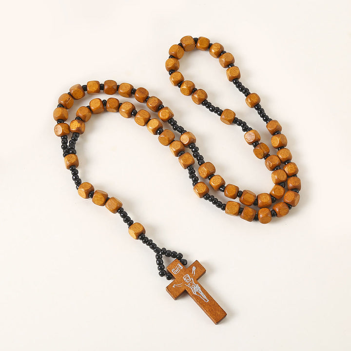 FREE Today: Christian Art Crucifix of 8 mm Square Multicolor Wood Nylon Cord Rosary(3 COLOR)