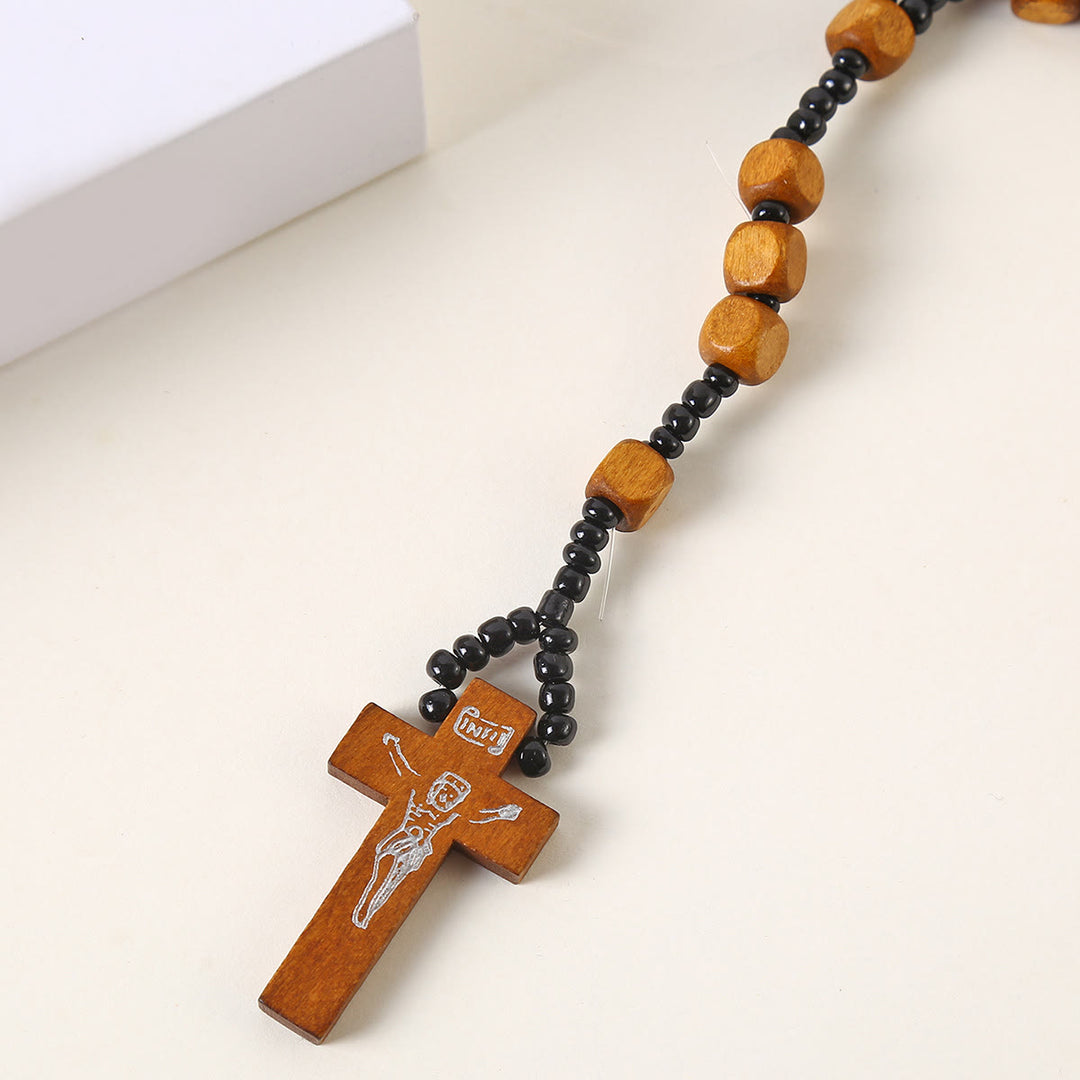 FREE Today: Christian Art Crucifix of 8 mm Square Multicolor Wood Nylon Cord Rosary(3 COLOR)