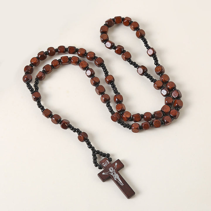 FREE Today: Christian Art Crucifix of 8 mm Square Multicolor Wood Nylon Cord Rosary(3 COLOR)