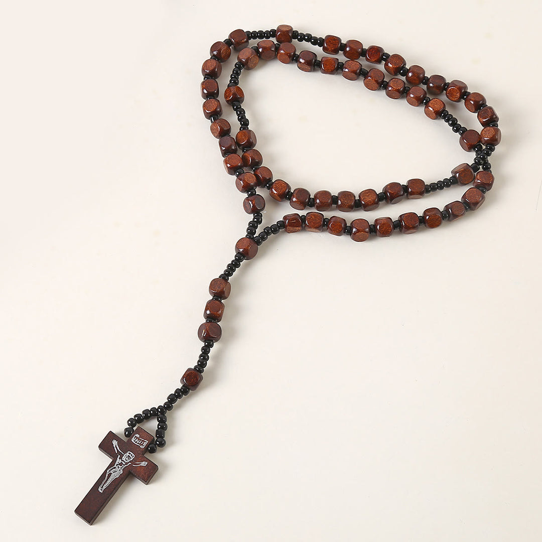 FREE Today: Christian Art Crucifix of 8 mm Square Multicolor Wood Nylon Cord Rosary(3 COLOR)