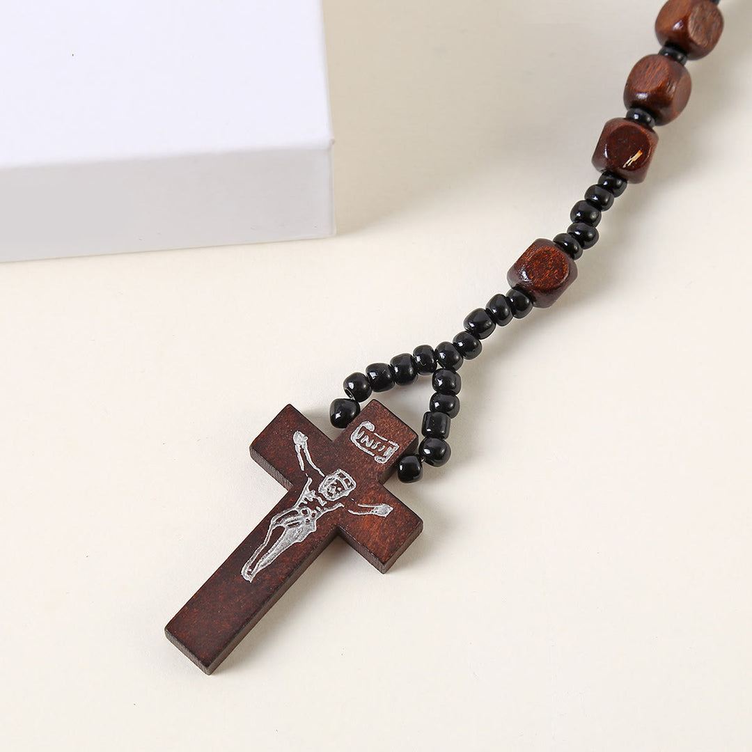 FREE Today: Christian Art Crucifix of 8 mm Square Multicolor Wood Nylon Cord Rosary(3 COLOR)