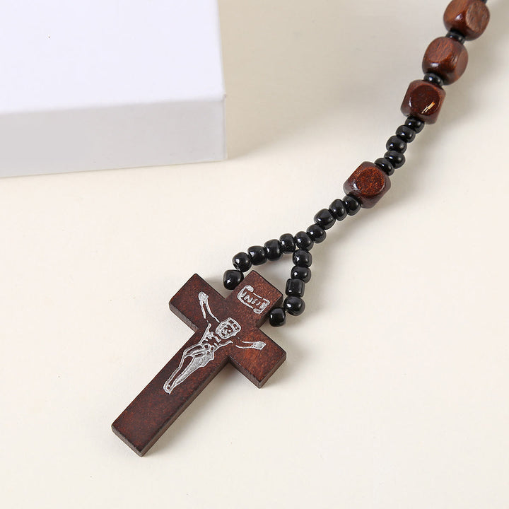 FREE Today: Christian Art Crucifix of 8 mm Square Multicolor Wood Nylon Cord Rosary(3 COLOR)