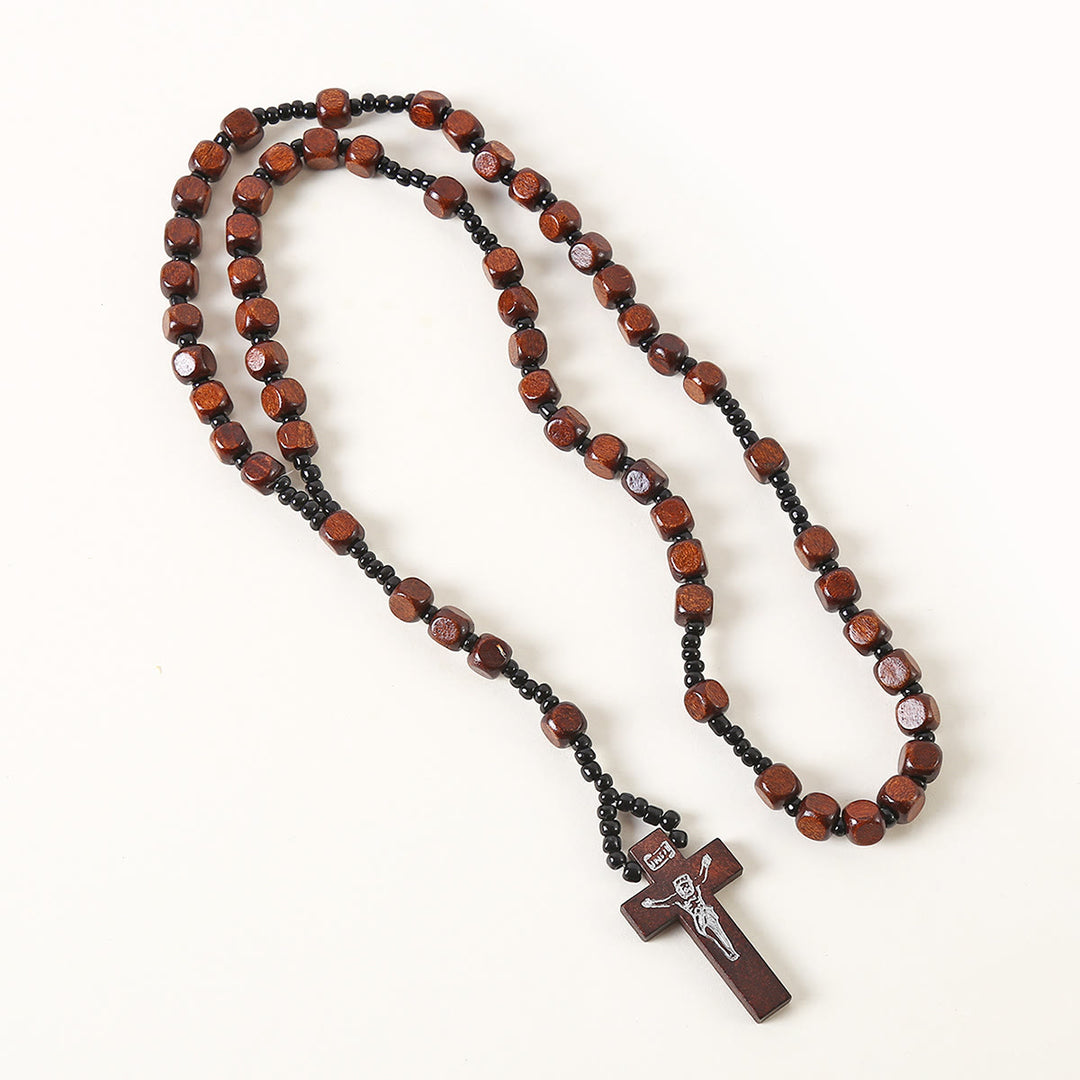 FREE Today: Christian Art Crucifix of 8 mm Square Multicolor Wood Nylon Cord Rosary(3 COLOR)