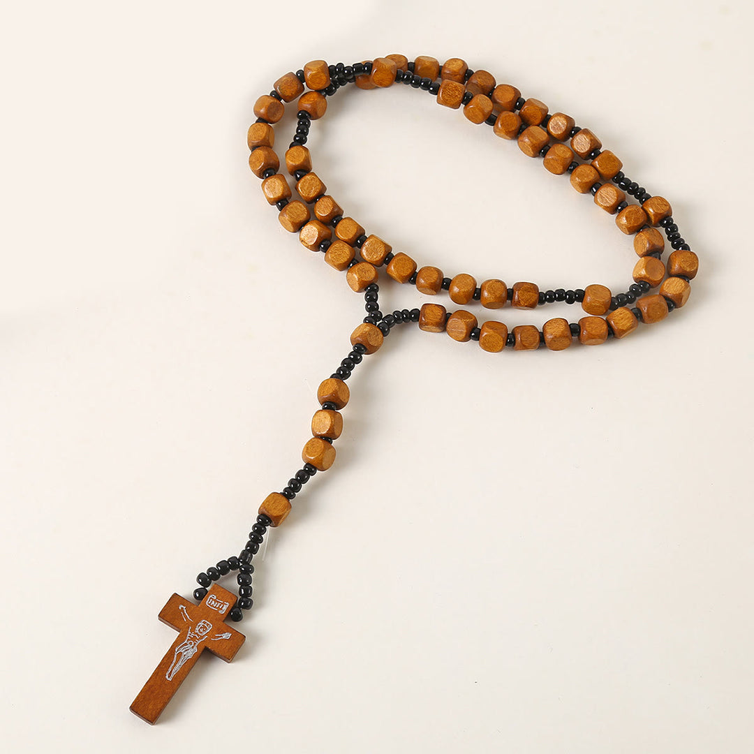 FREE Today: Christian Art Crucifix of 8 mm Square Multicolor Wood Nylon Cord Rosary(3 COLOR)